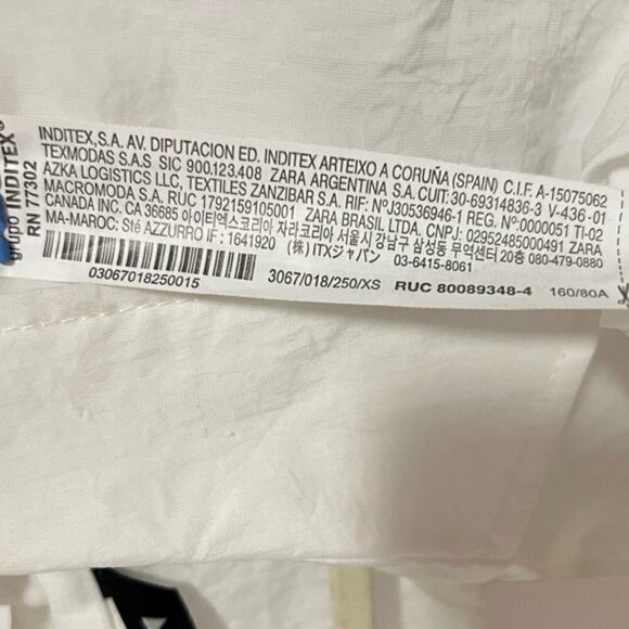 Zara, Ladies Cropped Shirt with drawstring at Hem - White. Size: XS. NWT - Picture 8 of 13